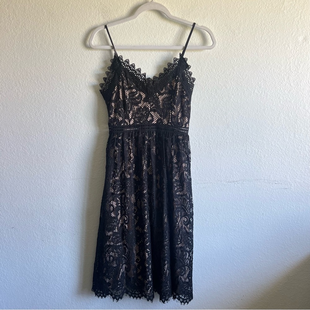Altar'd State Black Lace Midi Dress with Nude Lace Overlay A-Line Size XS